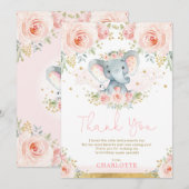 Blush Floral Elephant Birthday Hartelijk dank Kaart (Voorkant / Achterkant)