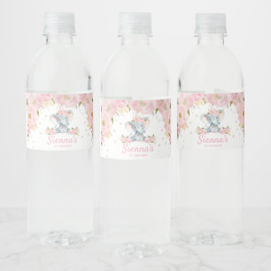 Blush Floral Elephant Birthday Waterfles Etiket