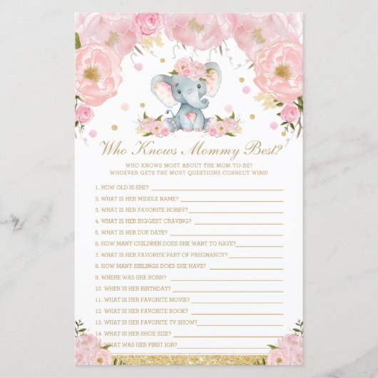 Blush Floral Elephant die mama het beste spel kent (Voorkant)