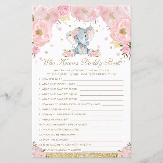 Blush Floral Elephant die papa het beste spel kent (Voorkant)