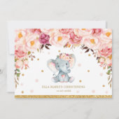 Blush Floral Elephant doop foto Kaart (Achterkant)