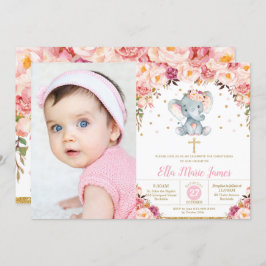 Blush Floral Elephant doop foto Kaart