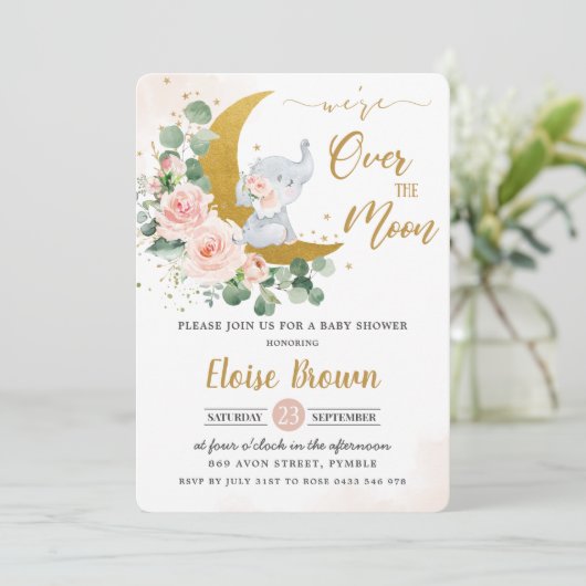 Blush Floral Elephant over het Baby shower van de  Kaart (Staand voorkant)