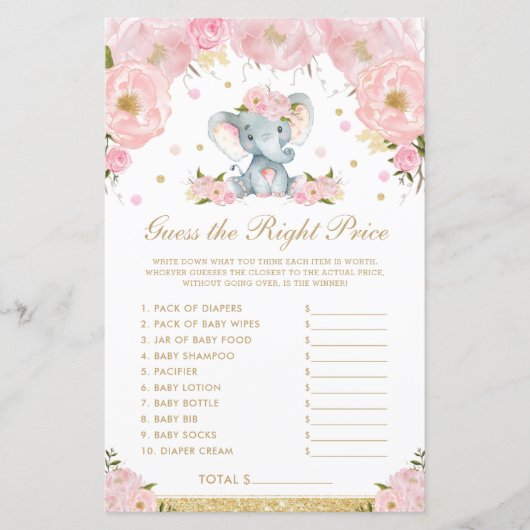 Blush Floral Elephant raadt het juiste prijsspel (Voorkant)