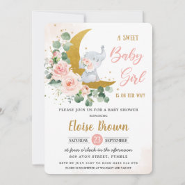 Blush Floral Elephant Sweet Baby Girl Shower   Kaart