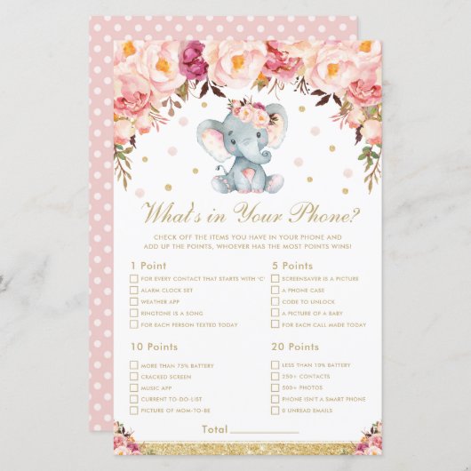 Blush Floral Elephant Wat zit er in je telefoonspe (Voorkant / Achterkant)