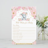 Blush Floral Elephant Well Wwish for Baby shower (Staand voorkant)