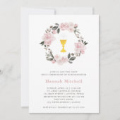 Blush Floral en Chalice | Eerste Heilige Communie Kaart (Voorkant)