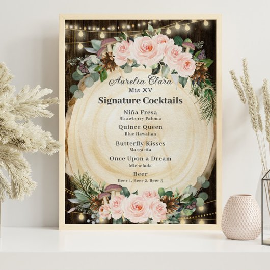 Blush Floral Enchanted Forest Signature Cocktails Poster