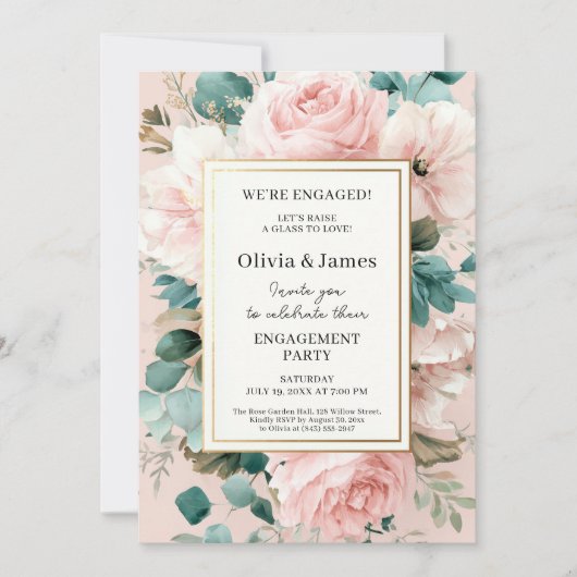 Blush Floral Engagement Party Kaart (Voorkant)
