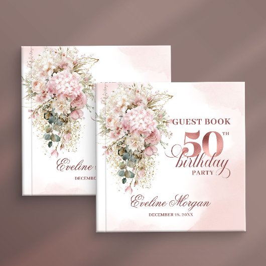 Blush Floral Eucalyptus 50th Birthday Guest Book Gastenboek