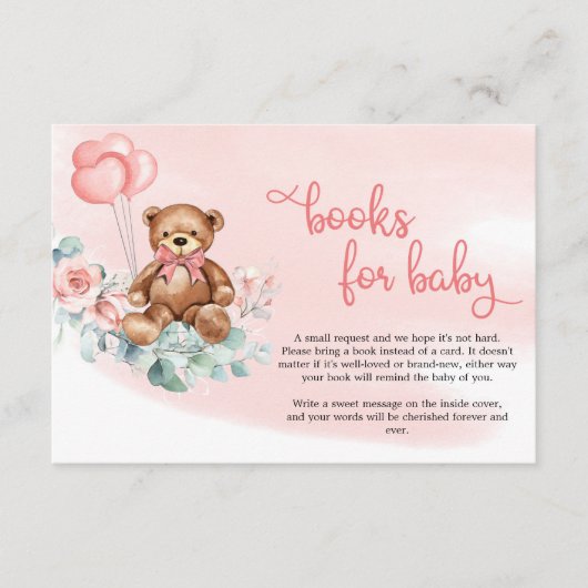 Blush Floral Eucalyptus krans Teddybeer Baby Informatiekaartje (Voorkant)