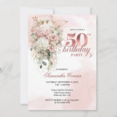 Blush Floral Eucalyptus Rose Gold 50th Birthday  Kaart (Voorkant)