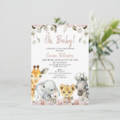 Blush Floral Eucalyptus Safari Baby shower Kaart (Staand voorkant)