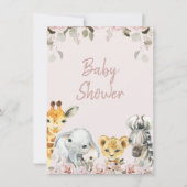 Blush Floral Eucalyptus Safari Baby shower Kaart (Achterkant)