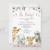 Blush Floral Eucalyptus Safari Baby shower Kaart (Voorkant)