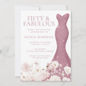 Blush Floral Fifty & Fabulous 50ste Verjaardag Jur Kaart (Voorkant)