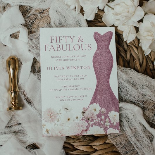Blush Floral Fifty & Fabulous 50ste Verjaardag Jur Kaart