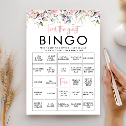 Blush Floral Find De Gast Bingo Spelkaart Kaart