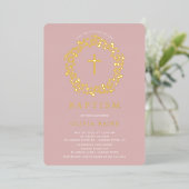 Blush Floral First Baptism Folie Invitation Folie Uitnodiging (Staand Voorkant)