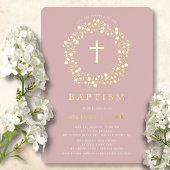 Blush Floral First Baptism Folie Invitation Folie Uitnodiging
