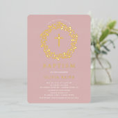 Blush Floral First Baptism Folie Invitation Uitnodiging (Staand Voorkant)