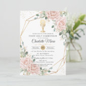 Blush Floral First Holy Communion Gold Chalice Kaart (Staand voorkant)