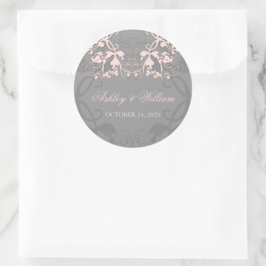 Blush Floral Flourish Wedding Party Favor Ronde Sticker (Tas)