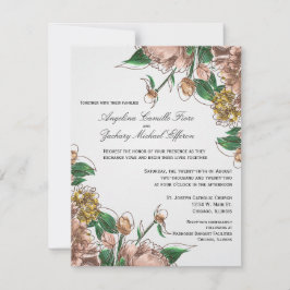 Blush Floral Formal Wedding Invite Kaart