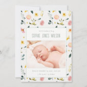 Blush Floral Foto Baby Girl Aankondiging geboorte (Voorkant)