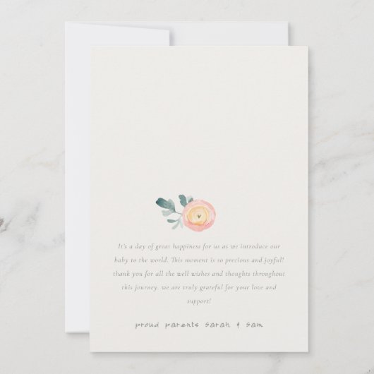 Blush Floral Foto Baby Girl Aankondiging geboorte (Achterkant)