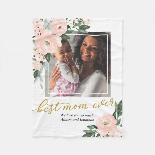 Blush Floral Foto Best Mam Ever Moederdag Fleece Deken (Voorkant)
