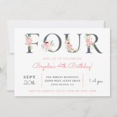 Blush Floral FOUR | 4e verjaardag Kaart (Voorkant)