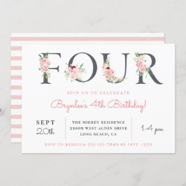 Blush Floral FOUR | 4e verjaardag Kaart
