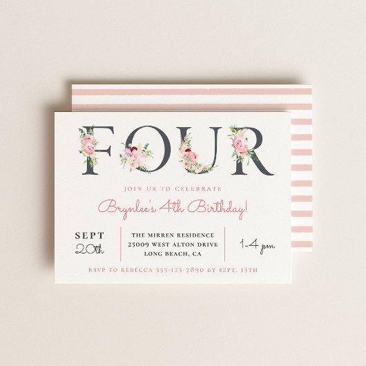 Blush Floral FOUR | 4e verjaardag Kaart