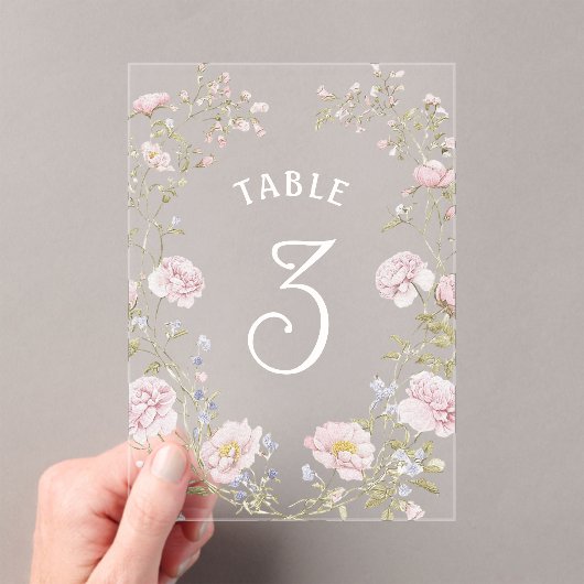 Blush Floral Frame Acrylic Table Number Acryl Uitnodigingen (Insitu (Draagbaar))