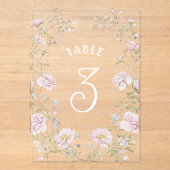 Blush Floral Frame Acrylic Table Number Acryl Uitnodigingen (Voorkant)