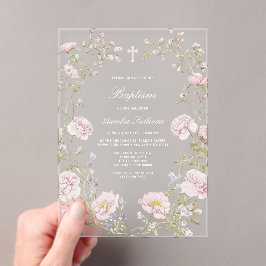 Blush Floral Frame Baptism Acrylic Invitation Acryl Uitnodigingen