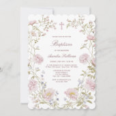 Blush Floral Frame Baptism Invitation Kaart (Voorkant)
