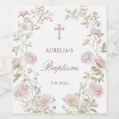 Blush Floral Frame Baptism Wijn Etiket (Enkel label)