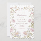Blush Floral Frame Confirmation Invitation Kaart (Voorkant)