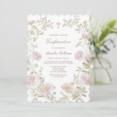 Blush Floral Frame Confirmation Invitation Kaart (Staand voorkant)