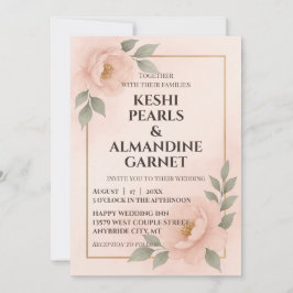 Blush Floral Frame Wedding Invitation Kaart