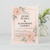 Blush Floral Frame Wedding Invitation Kaart (Staand voorkant)