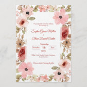 Blush Floral Garden Border Wedding Invitation Kaart (Voorkant)