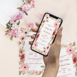 Blush Floral Garden Border Wedding Invitation Kaart