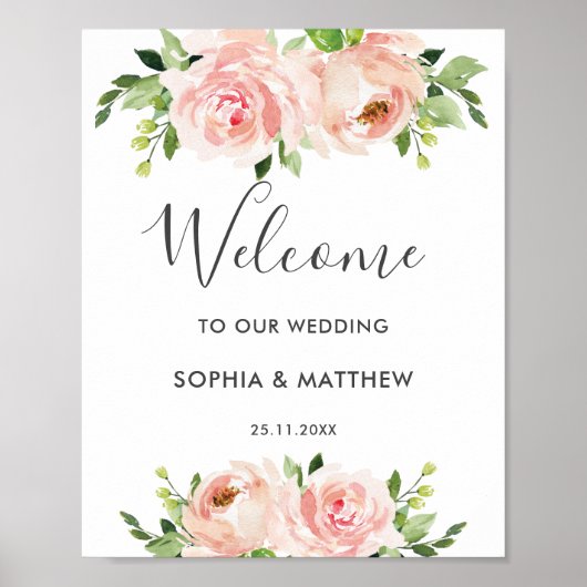 Blush Floral Garden Weddenschap Welkomstteken Poster (Voorkant)