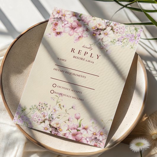Blush Floral Garden Wedding RSVP Kaartje