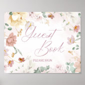 Blush Floral Gastenboek Tafelblad Teken Poster (Voorkant)