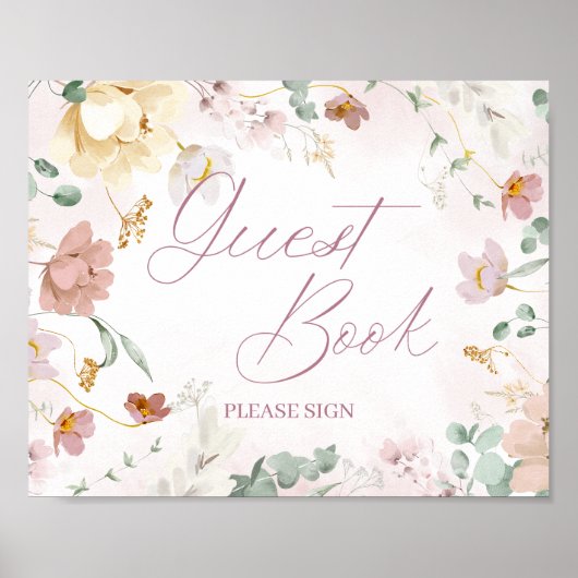 Blush Floral Gastenboek Tafelblad Teken Poster (Voorkant)